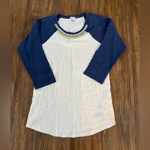 JCrew Women’s Baseball Shirt with Built in Necklace Size Medium